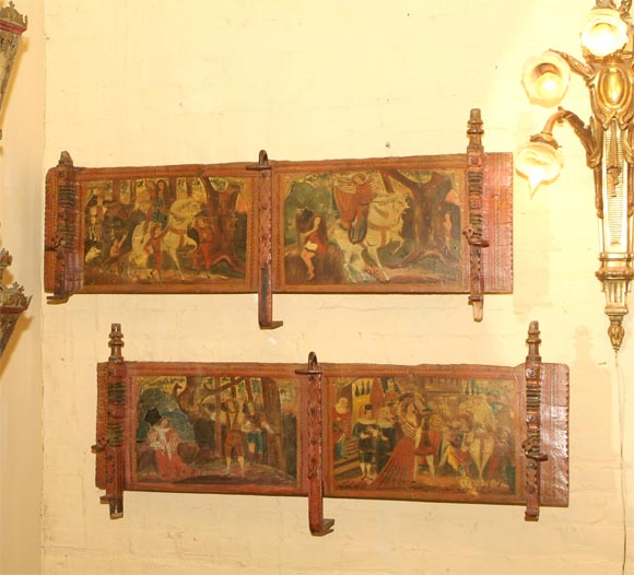 Pr. of Eastern European painted & iron mounted gypsy cart panels