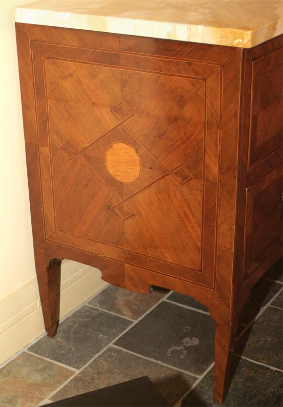 Siena Marble Italian marquetry commode with sienna marble top For Sale