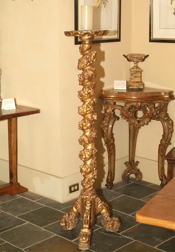 Italian rococo carved giltwood grotto torchere