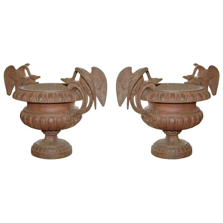 Pair of Large 19th Century Iron Urns For Sale