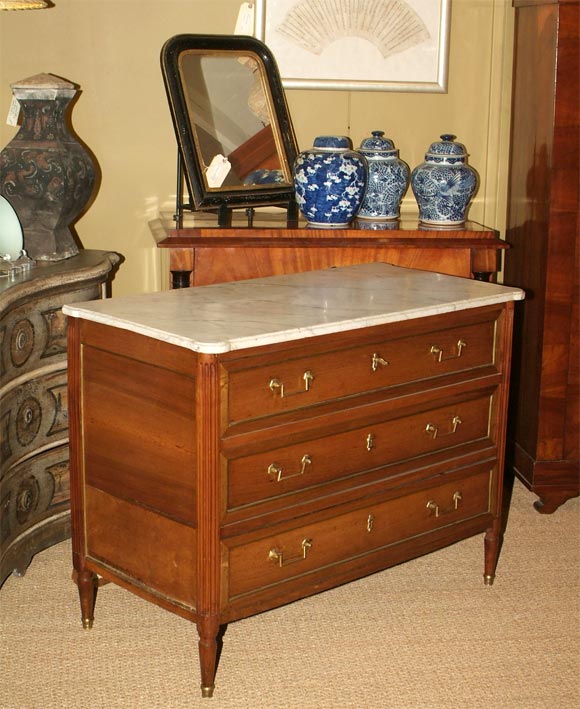 Louis XVI 3 Drawer Walnut Commode with Marble Top (ref# SR42)