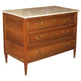 Antique Louis XVI 3 Drawer Walnut Commode with Marble Top (ref# SR42)