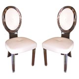 Pair of Lucite and White Leather Oval Back Chairs