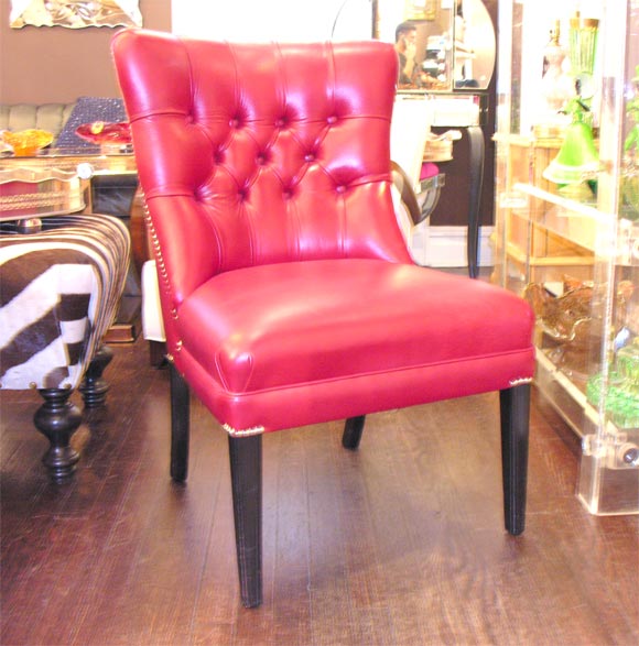 Pair of Tufted Back 1940's Red Leather Chairs