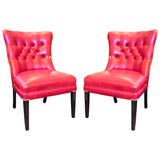 Pair of Tufted Back 1940's Red Leather Chairs