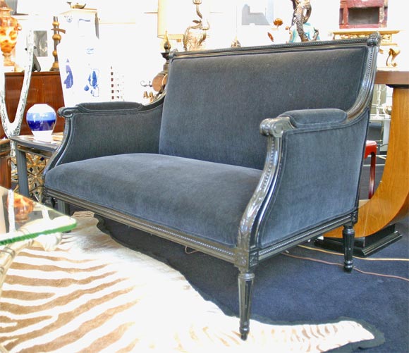 A Louis XVI Mohair Upholstered Settee from Perino's Los Angeles