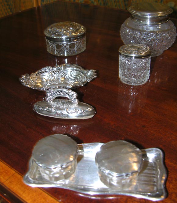 Group of Silver & Crystal Vanity Top Accessories 3