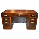 Antique Art Deco Macassar Leather Top Desk