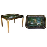 Rare Papier Mache Painted Battleship Scene Tray Table