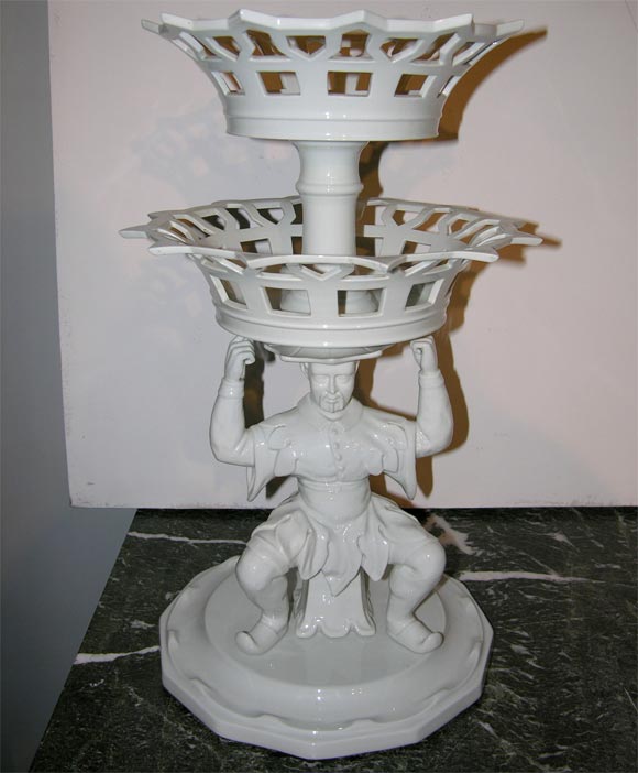 Mid-20th Century Large pair of Portuguese  porcelain two-tierd sweetmeat baskets For Sale
