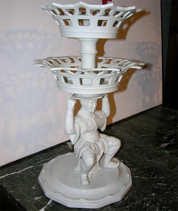 Porcelain Large pair of Portuguese  porcelain two-tierd sweetmeat baskets For Sale