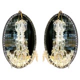 Pair of 19th Century Irish Oval Mirrors  with Glass Sconces