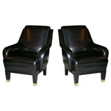Vintage Pair of Leather Chairs by Jacques Quinet