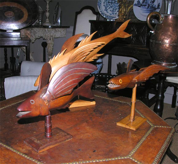 A large collection of wonderful hand-carved Pitcairn flying fish, all made by descendants of the Bounty mutineers, who seized command of the ship from Captain Bligh in the famed mutiny. Pitcairn Island was the eventual settlement of the mutineers,
