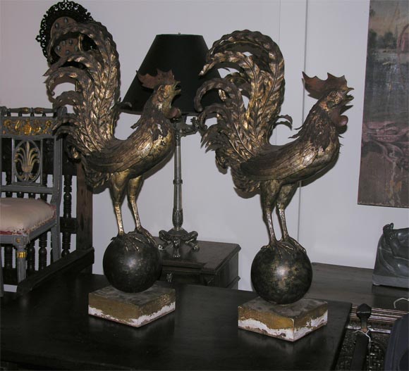 Pair of wrought iron roosters