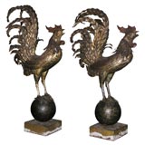 Antique Pair of wrought iron roosters