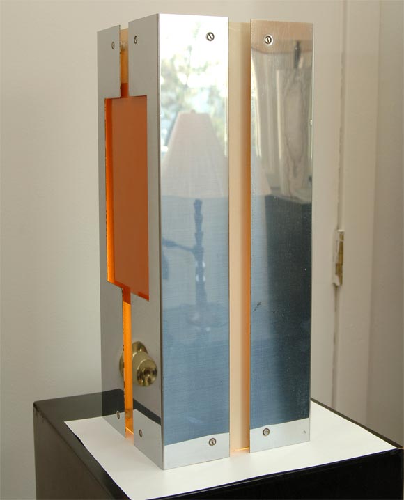 Folded Stainless and Lacquer Italian Lamp