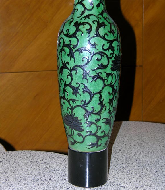 American Billy Haines Pair of Green Ceramic Lamps