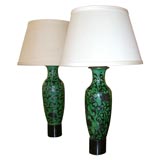 Billy Haines Pair of Green Ceramic Lamps