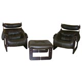Set of Two Leather Armchairs with footrest by P.Lafer