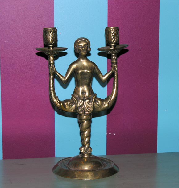 Heavy Bronze Danish Mermaid Candlestick Holder