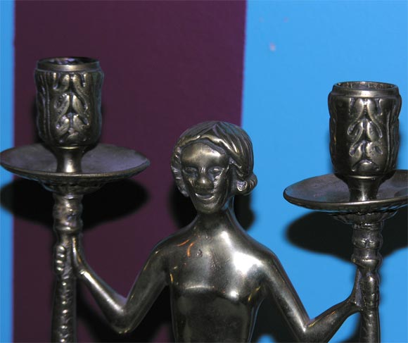 19th Century Danish Bronze Mermaid Candlestick