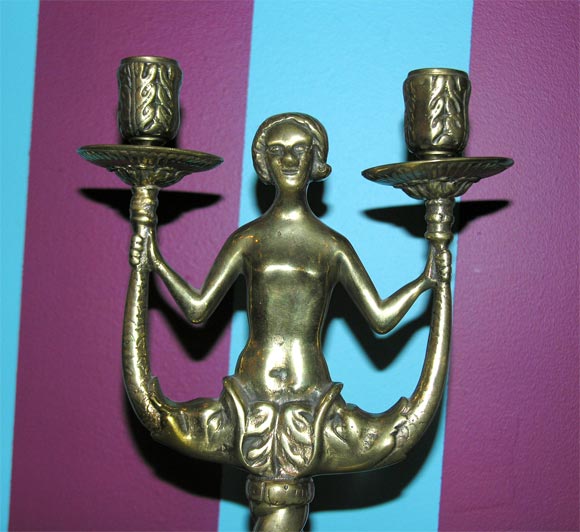 Danish Bronze Mermaid Candlestick 4