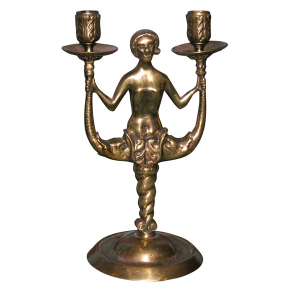 Danish Bronze Mermaid Candlestick
