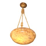 Antique Large Amber Alabaster Bowl Chandelier