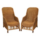 Vintage Commodious Pair of American Wicker Lounging Chairs