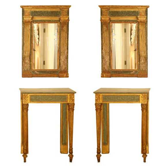 Italian Neoclassical Style Faux Painted and Parcel Gilt Consoles