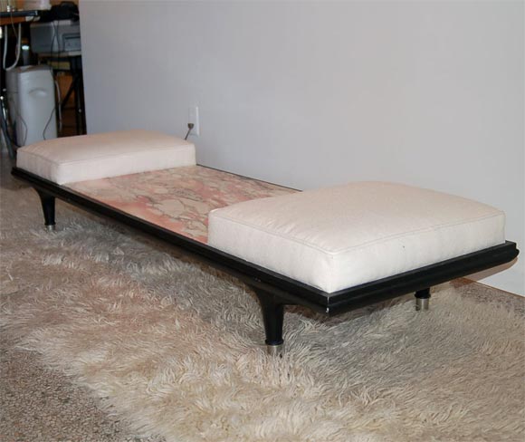 Bench / Table by Renzo Rutili for Johnson Furniture Co..    Ebonized base, nickel leg caps, marble, and upholstered seats.***Contact Information: AOL (American Online) users may experience difficulties sending emails to us or receiving emails from