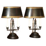 Pair of Napoleon III Period Patinated Bronze Candelabra Lamps