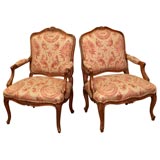 Pair of French Louis XV Style Walnut Armchairs