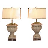 A Pair of French Garden Urn Lamps with Custom Box Shades