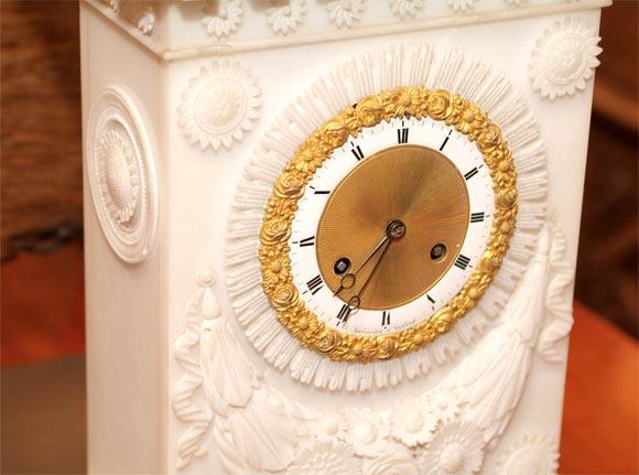 Gilt A French Empire  Alabaster Eight-Day Mantel Clock