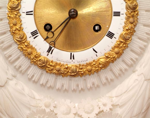 Enamel A French Empire  Alabaster Eight-Day Mantel Clock