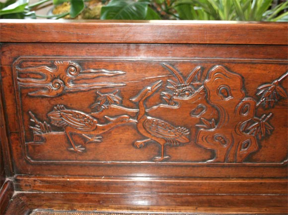 Walnut Carved Opium Bed with Woven Seat 1