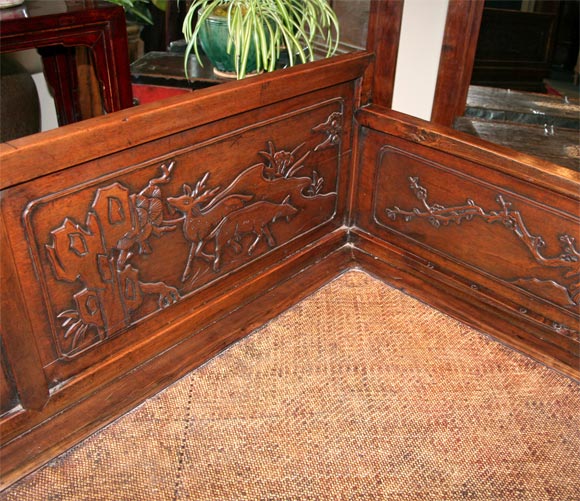 Walnut Carved Opium Bed with Woven Seat 3