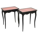 Pair of elegant red and black lacquer side tables / night stands