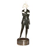 Art Deco Large Bronze of a Girl with Ivory Face by Bruno Zach