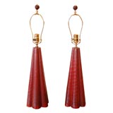 Super Swank Set of Red  "Crocodile" Leather Table Lamps