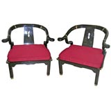 Pair of Black Lacquered oriental side Chairs