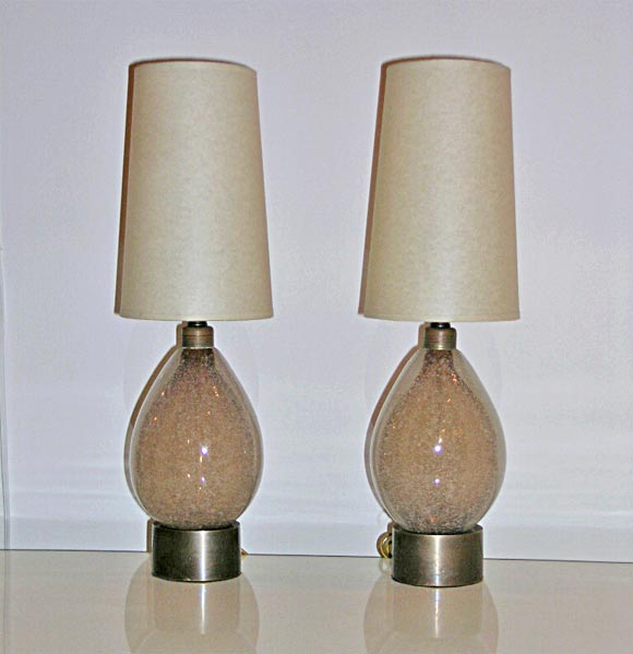 Pair of Teardrop Form Venini Sommerso Lamps by Carlo Scarpa