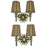 Pair of Two Color Bronze Sun Form Wall Sconces
