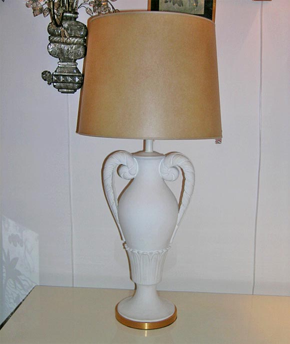 Pair of White Plaster Two Arm Urn Form Table Lamps
