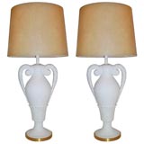 Pair of White Plaster Two Arm Urn Form Table Lamps