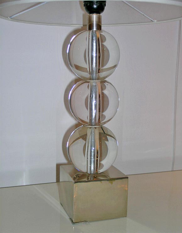 American Pair of Three Stacked Crystal Ball Table Lamps