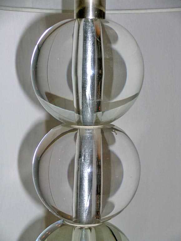 Contemporary Pair of Three Stacked Crystal Ball Table Lamps