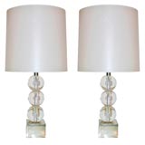 Pair of Three Stacked Crystal Ball Table Lamps